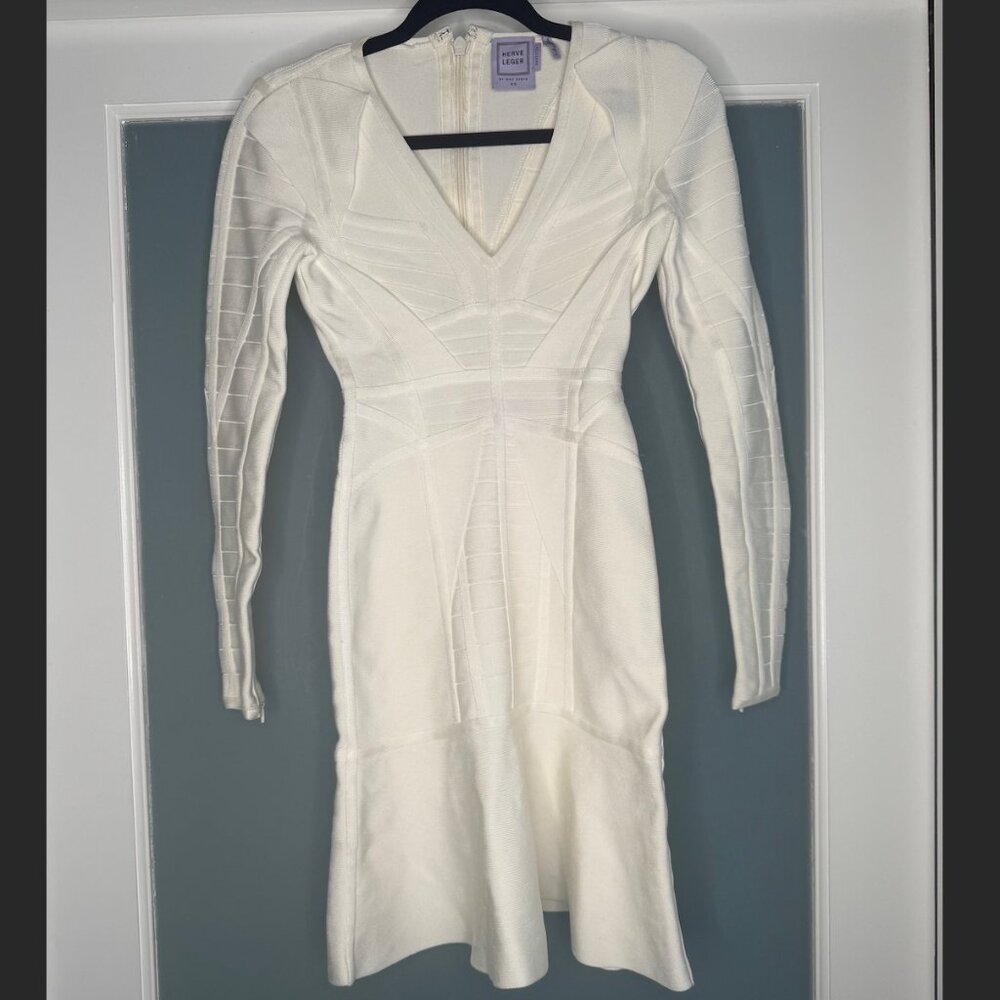 Herve Leger Long Sleeve Dress XS white